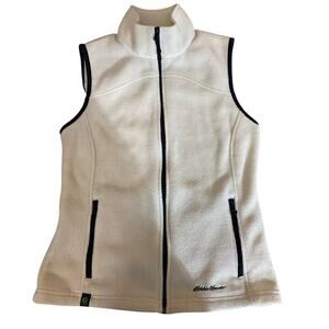 Eddie Bauer Women’s Sherpa Vest Small White Black Trim Cozy Lightweight Classic